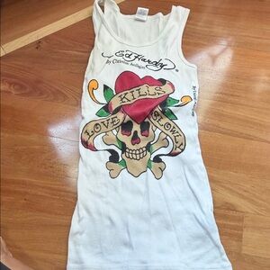 Ed Hardy White Tank with Skull and Heart Design